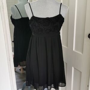 NWT XX1 black rosette romantic midi cocktail dress. Size M